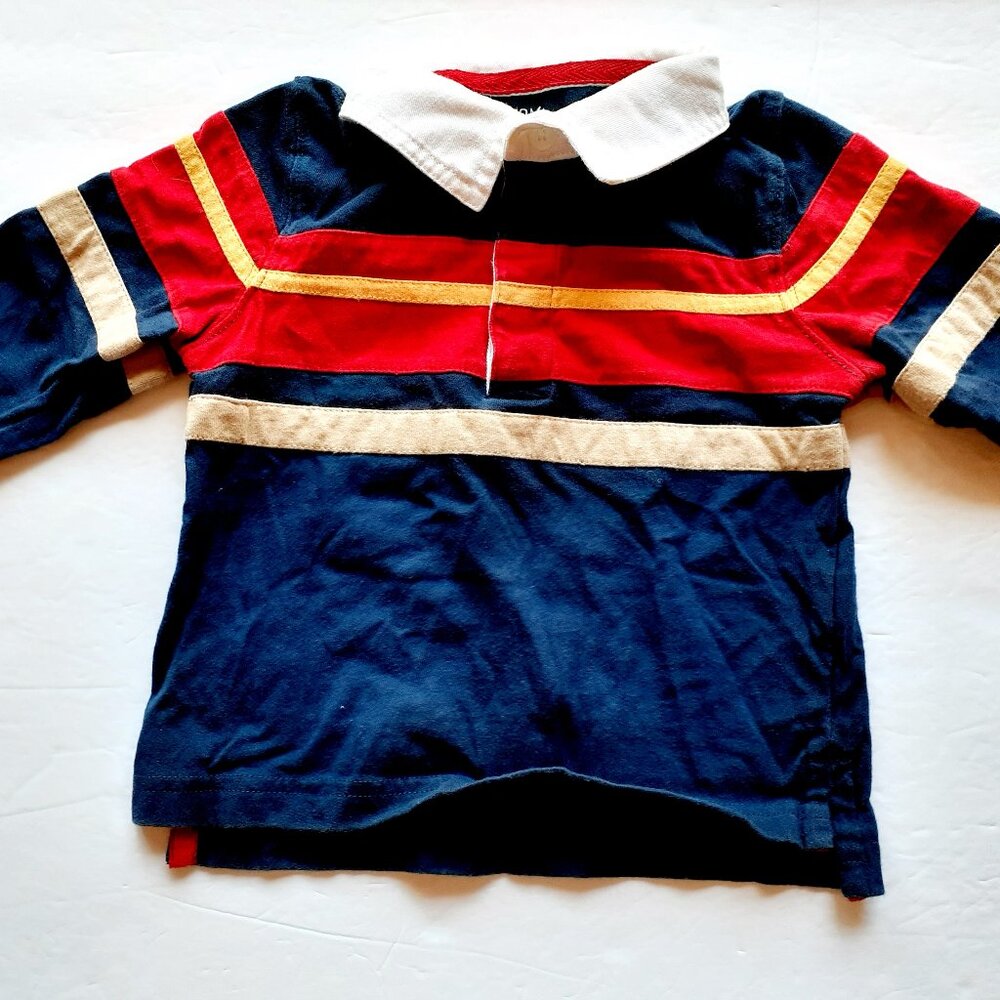 Sonoma Boys Shirt Polo Rugby Navy Red Tan Long Sleeve Stripes 18 Months